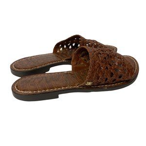 Sam Edelman Sz 7.5 Woven Leather Slip On Sandal Slides Flat Brown Neutral